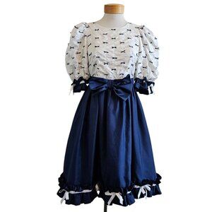 Luis Estevez Lolita Pintucked Bow Stiched Puff Sleeve Circle Dress S/9